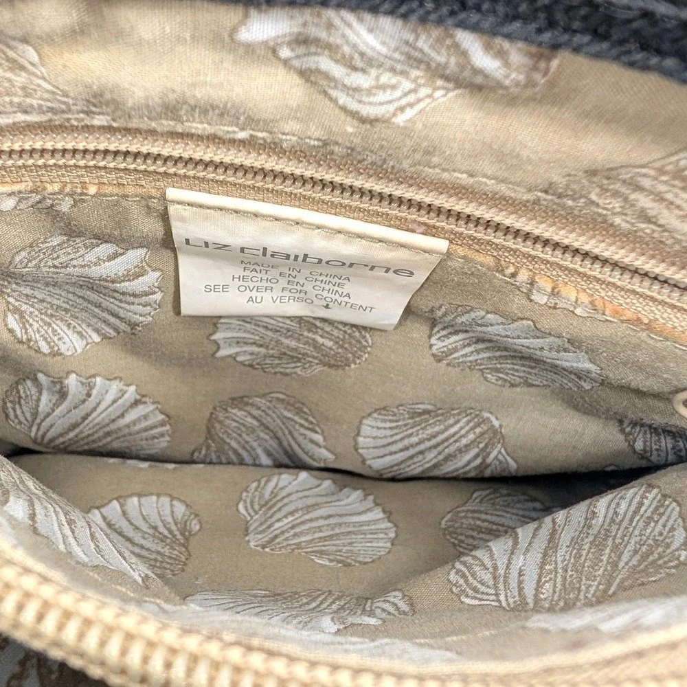 Liz Claiborne Black‎ Woven Straw Crossbody Bag Seashell Lining Small